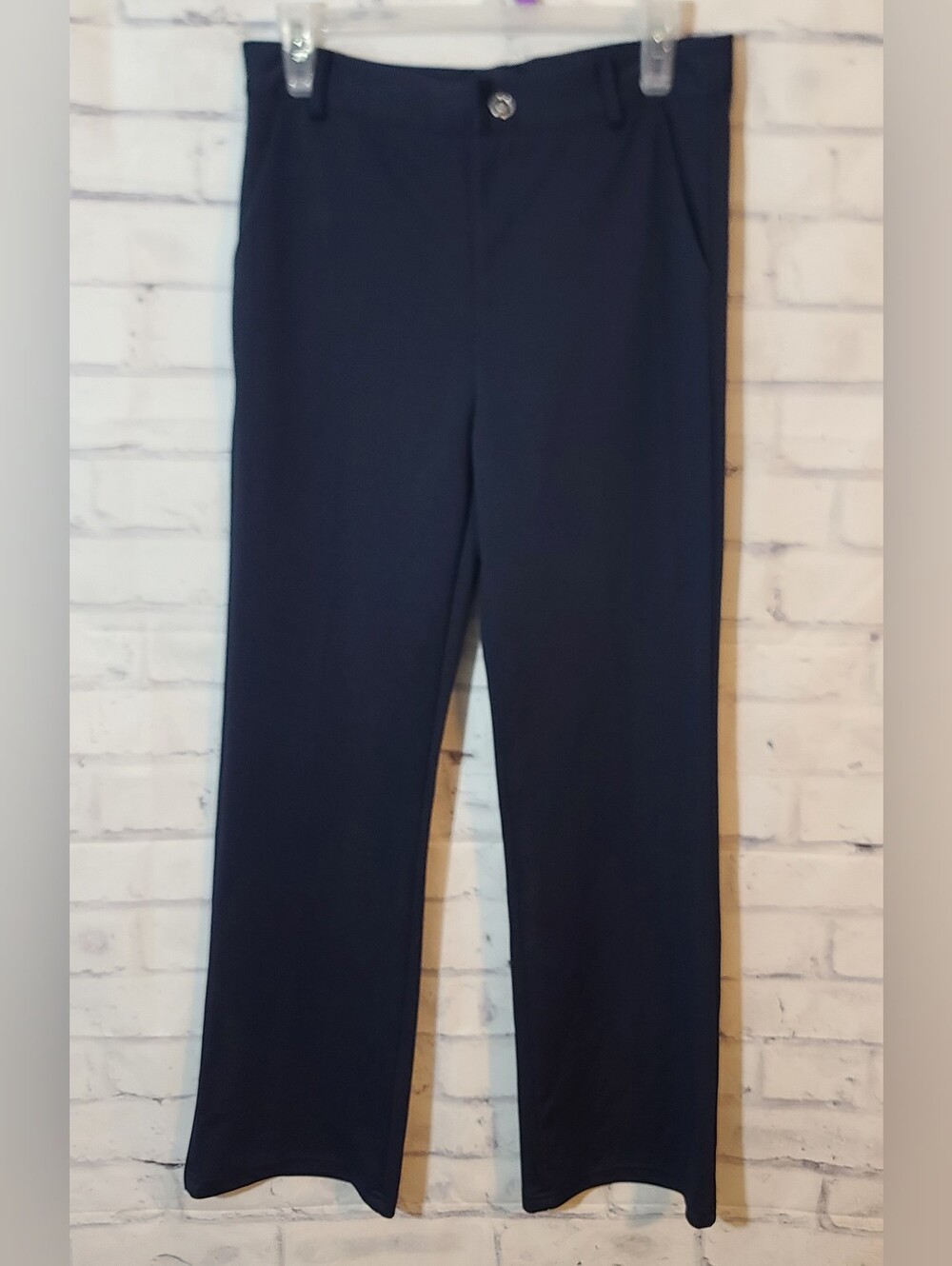 Women's Navy Solid Flat Front Dress Pants Sz M